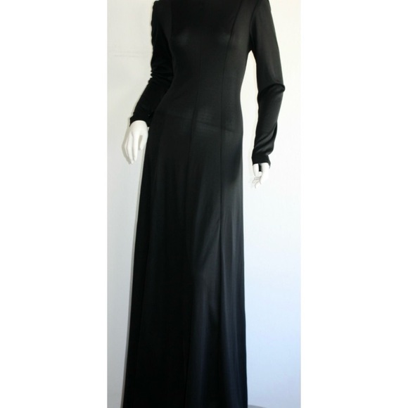 Jean Varon Vintage Sexy Plunging Back 1970s Black Jersey Gown 10 - Picture 3 of 10